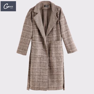 China Anti-wrinkle Candice top fashion Korean style fall and winter stylish plaid woolen trench coat long 2021 for sale