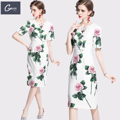 China High Quality Candice Floral Printing Anti-Static Hot Selling Chinese Style Cheongsam Plus Size Elegant Maxi Dress for sale