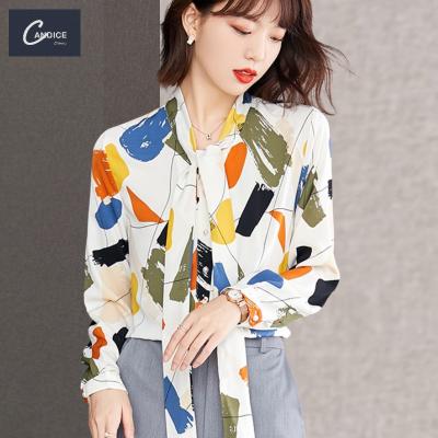 China Wholesale Candice Long Sleeve 2XL Anti-pilling Colorful Printed Graphic Plus Size Shirt Women Silk Blouses 2021 for sale