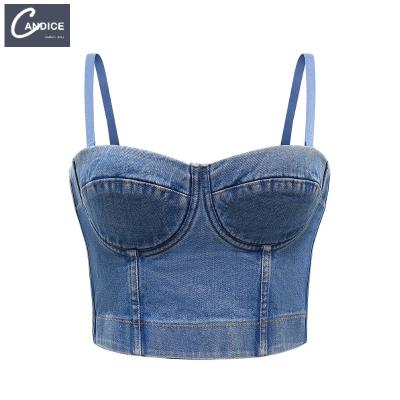 China New Fashion QUICK DRY Wholesale Bustier Lattice Candice denim sleeveless crop top corsrt for women for sale