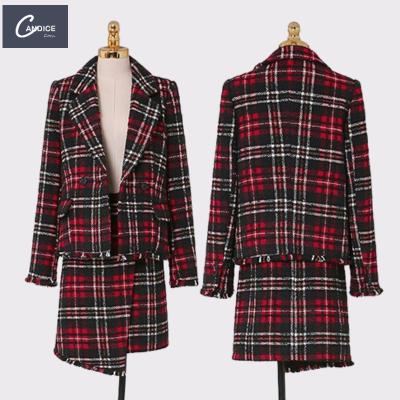 China 2021 Candice fall and winter skirt breathable tweed set British style full sleeve plaid thick trench coat for sale