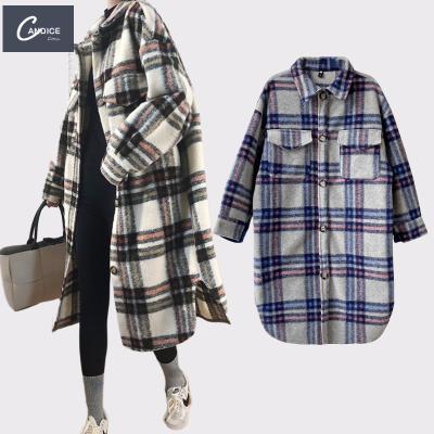 China Anti-wrinkle Candice Retro Profile Plaid Shirt Style Vintage Street Fringe Mid Length Korean Thick Woolen Coat for sale