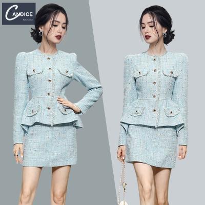 China Office Wear Candice Anti-pilling Korean Style Suits Winter Elegant Two Piece Set For Women for sale