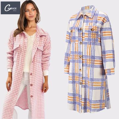 China Anti-wrinkle Candice 2021 New Style Wholesale Casual Turn Down Collar Autumn Wool Plaid Winter Coats Women Long for sale