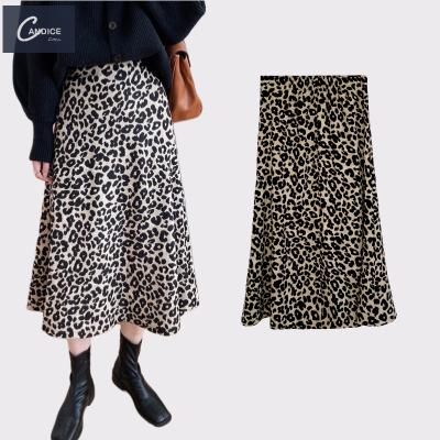 China Instock Anti-static Autumn High Waist Retro Candice Leopard Corduroy Korean Elastic Mid Length One-Line Skirt for sale