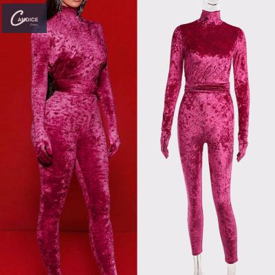 China Elegant self-cultivation street Candice European anti-pilling velvet overalls woman solid color one-piece suit for sale