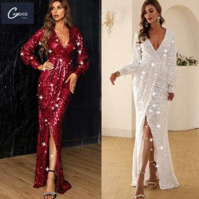 China Candice Haute Couture Anti-Static Party Wear Elegant Dress Split Formal Sequin Evening Dress Luxury Women Long for sale