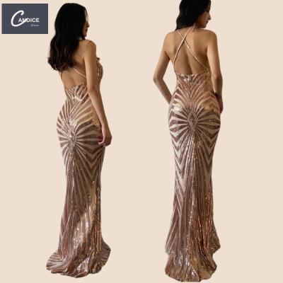 China Luxury Formal Party Cost Effective Anti-Static Prom Gold Floor Length Candice Sequin Maxi Evening Dresses 2021 for sale