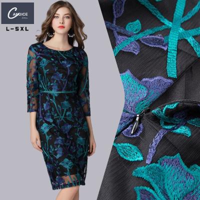 China Wholesale Women's Candice 5xl Elegant Embroidered Bodycon Viable Korea Style Plus Size Women Office Dresses for sale