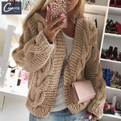 China Candice New Product Anti-wrinkle Candice New Product Amazon Women's Twist Hat Chunky Chunky Yarn Knitted Cardigans For Women for sale