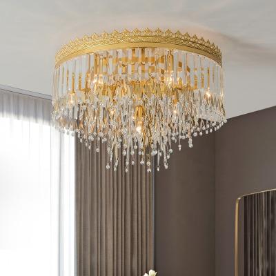 China Crystal Lighting Bedroom Rustic High Quality Gold Living Room Iron Pendant Light Round Chandelier Luxury Ceiling Lamp for sale