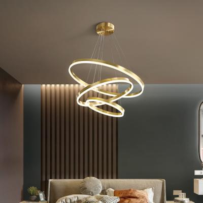 China Contemporary Dimmable Living Room Dining Room Luxury Modern Hotel Golden Pendant Light Round Led Ring Chandelier for sale