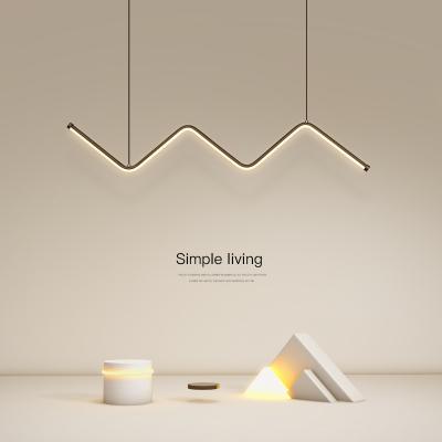 China Modern Minimalist Nordic Aluminum Led Creative Dining Room Lamp Office Living Room Led Linear Chandelier Pendant Light for sale