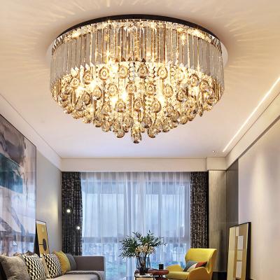 China Contemporary post-modern luxury dimmable round dining room hotel lobby hotel lobby three color crystal ceiling lamp for sale