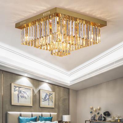 China Wholesale Price Luxury Hotel Lobby Contemporary Postmodern Dimmable Gold Square Chandelier Crystal Ceiling Lamp for sale