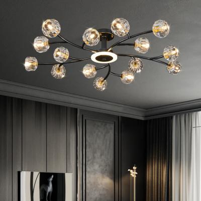 China New Nordic Contemporary Postmodern Black Copper Luxury Dining Room Living Room Crystal Ball Chandelier Ceiling Lamp for sale