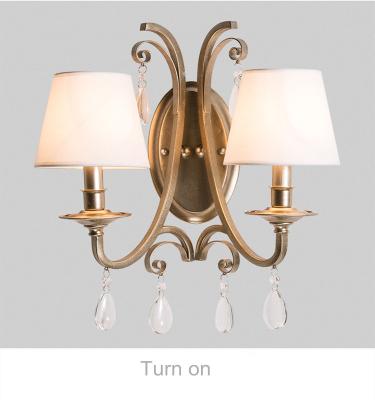 China Living room wall lamps bedroom bedside lamp villa rustic American indoor vintage wrought iron creative crystal led small wall lamps for sale