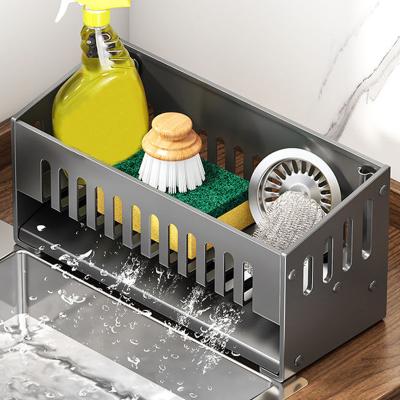 China Sustainable Fair Price Sink Caddy Organizer Sponge Holder Rack with Drain Tray for Storage Dish Soap Dispenser for sale