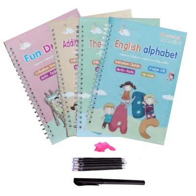 China 4 Books 1 Square Pen Reusable Practice Copybook Kids Eco-Friendly Writing Book Groove Paper Magic Discovery Notebook for Toddlers for sale