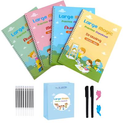 China Large Size A4 Size Reusable Writing Book Kids 4Pcs English Magic Discovery Set Magic Notebook Eco-friendly Practice Paper for sale