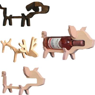 China Creative Animal Shaped Removable Wooden Wine Rack Christmas Reindeer Wine Bottle Holder Gifts Lighter Wooden Wine Rack for sale