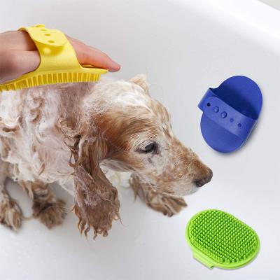 China OEM Silicone Pet Grooming Brush Bathing Massage Brush Dog Rubber Shampoo Comb With Adjustable Ring for sale