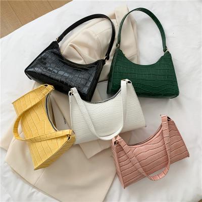 China Waterproof 2021 factory direct sale Croc-embossed shoulder bags women handbags leather handbags for bag armpits for sale