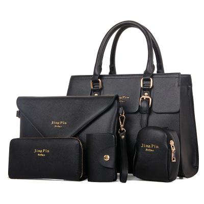 China Waterproof Wholesale 2021 Cheap 5 Pieces Set PU Leather Key Case Cartera Tote Bag Handbag Hand Bags With Custom Logo for sale