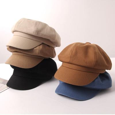 China Environmental Lady Soild Color Plain Canvas Cotton Beret Newsboy Hats Women Girls Cotton Canvas Newsboy Beret Hat Sun Visor Hat for sale