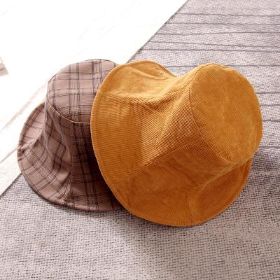 China Rollable Vintage Environmental Reversible Velvet Bucket Hat Fisherman Women Girls Tartan Plaid Velvet Sun Cap Reversible Velvet Bucket Hat for sale