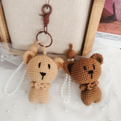 China Custom Handmade Amigurumi Brown Teddy Bear Charms Keychain Plush Cotton Toys Crochet Sound Doll Bear Pendant Key Chain for sale