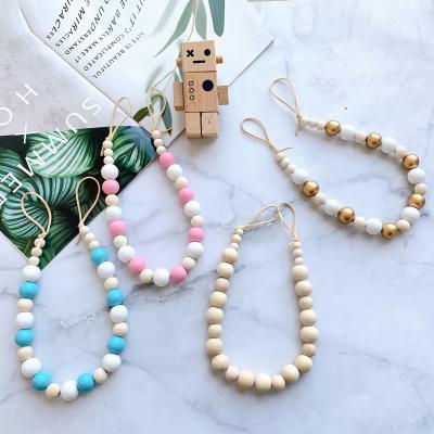 China 2Pcs/Set Shabby Chic Farmhouse Beaded Curtain Holder Boho Curtain Tie Bar Decorative Wooden Beaded Curtain Drape Tie With Hooks for sale