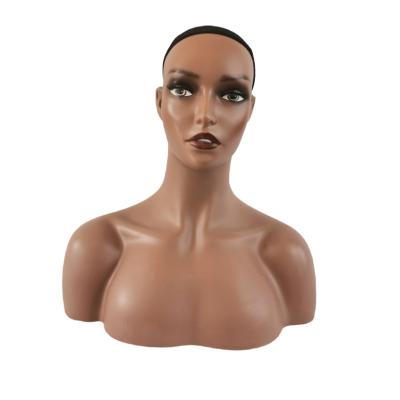 China With wig factory price women's hair wig scarf hat props matte gold show head double shoulder mannequin head skin color model for sale