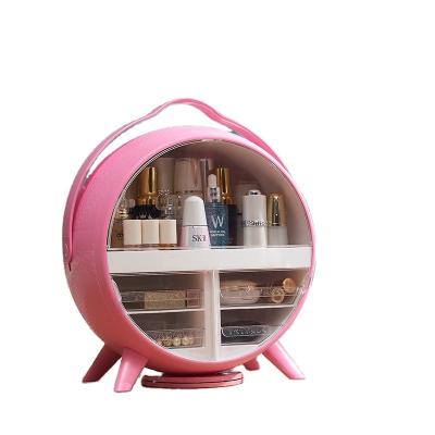 China Modern Round Led With Mirror Skin Care Products Makeup Organizer Storage Box Cosmetic Makeup Box With Handle for sale