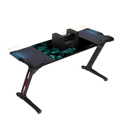 China Black Expandable Z Shaped Gaming Desk With Ergonomic Led Esports RGB Home Computer Gamer Desks for sale