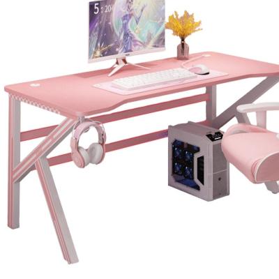 China Convertible K Shaped Simple Princess Style Girl Wooden Game Table Easy Assemble Latest Custom Pink Computer Desk Gaming PC Desk For Teens for sale