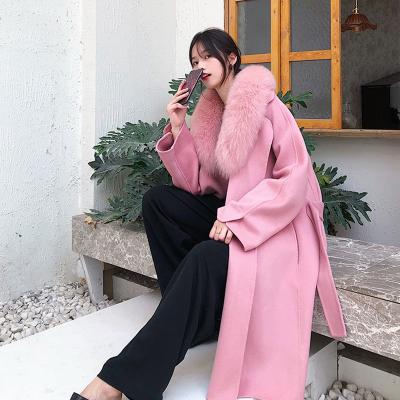 China Faux Fur Jacket Men Winter Women Woolen Coat Large Reversible Pink Fox Fur Collar for sale