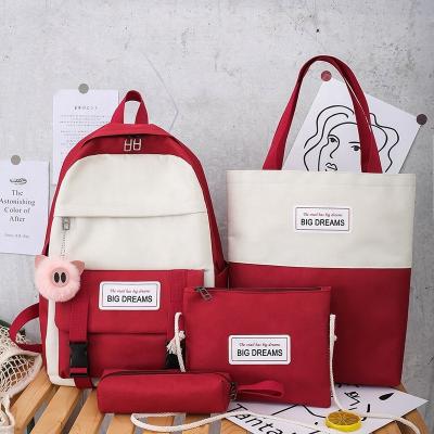 China Waterproof Fashion Simple Girls Backpack Hot Sale Color Set Fashion 4pcs Set Student Casual School Bag for sale