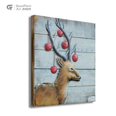 China Beautiful Modern Holiday Metal Christmas Deer Oil Painting Wall Hanging Print Of Modern Art Pictures for sale