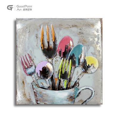 China Modern Pop Art Tableware Spoon Stainless Steel Wall Art 3d Oil Painting Wholesale for sale