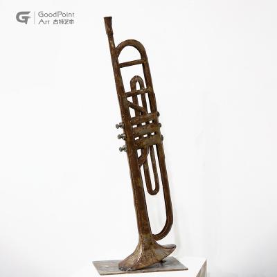 China Europe Cast Brass Music Statue Floor Standing Trumpet Sculpture for sale