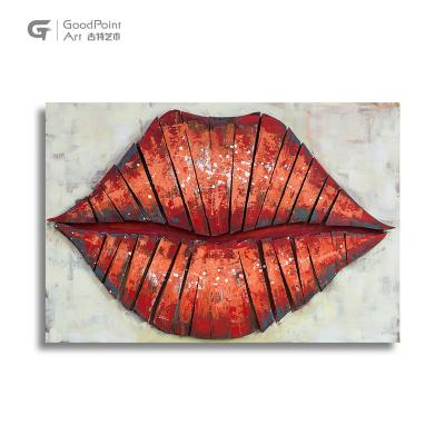 China Sexy Home Decor Woman Art Sculpture Lip Plaster Wall Sculpture Fat Glitter Lip Gloss Gloss Rerated Painting for sale