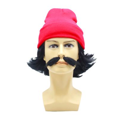 China Cheech Marin Red Party Hat Cosplay Wigs with Cheech and Chong Mustaches for sale