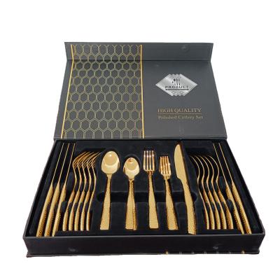 China Viable Exquisite Gift Stainless Steel Silverware Cutlery Set Hand Forged 30pcs Hammer Pattern Knife, Fork, Spoon Cutlery for sale