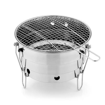 China Easily Assembled Charcoal Grill Portable BBQ Stove Stainless Steel Round Folding Tabletop Camping for sale