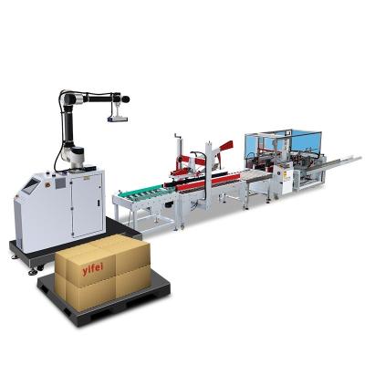 China Paper Packaging Fully Automatic Cardboard Box Erector Flaps Fold Robot Palletizer PLC for sale