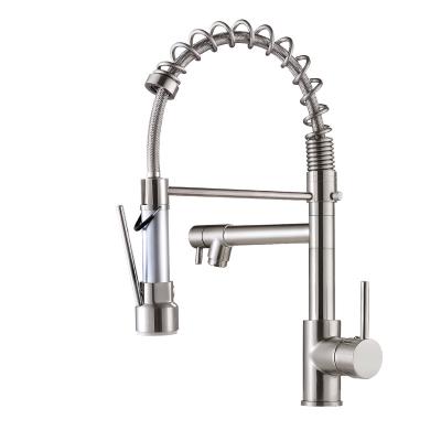 China Pull Out Spray Single Handle Pull Down Spring Mixer Tap 304 Stainless Steel For Kitchen Sink Kitchen Brushed Dual Outlet Luxury Faucet for sale