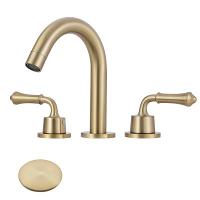 China Modern Basin Water Tap 8 Inch Metered Hole Sink Basin Faucets Mixer Taps Hot And Cold 3 Brass Gold Brass Taps For Bathroom for sale