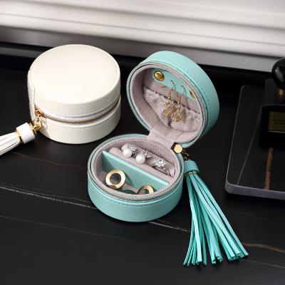 China Wholesale Small Simplicity Jewelry Box PU Zipper Earring Storage Box Jewelery Case Cute Round Leather Portable Storage Storage Case for sale