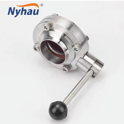 China Stainess steel 304 nyhau 316L quick install stainless steel 316L manual control gas water butterfly valve for wine tank for sale